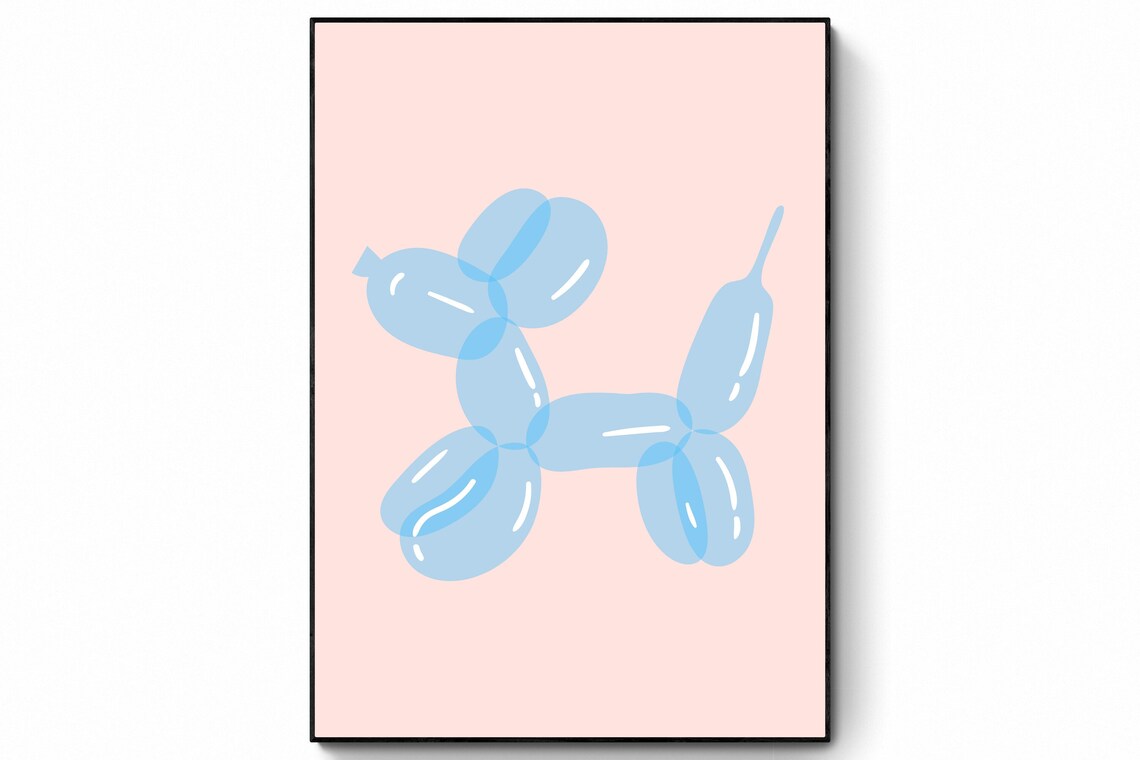 Blue Balloon Dog Funny Dog Print, Kids Room Art - Image 2