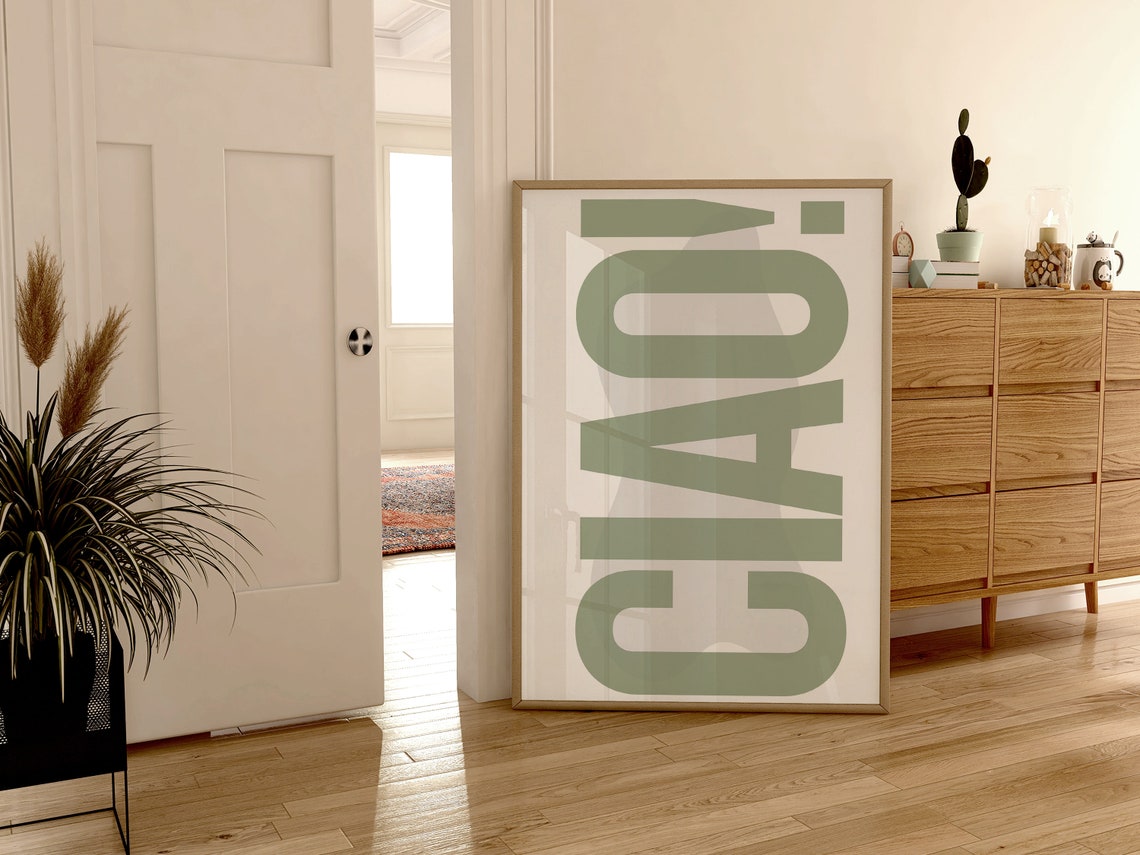 Ciao Sage Green Big Letter Italian Slogan Print Minimal Wall Poster