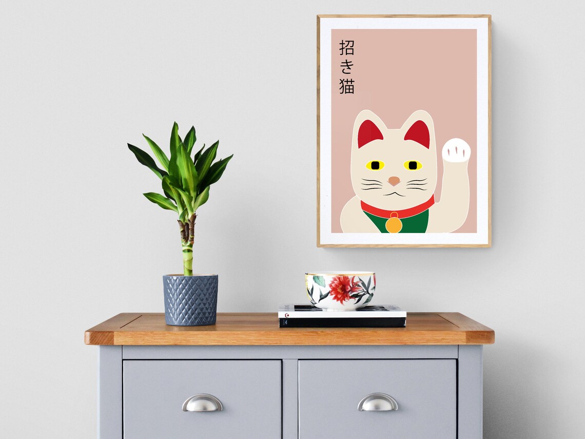 Maneki Neko Lucky Cat Illustrated Art Print - Image 3