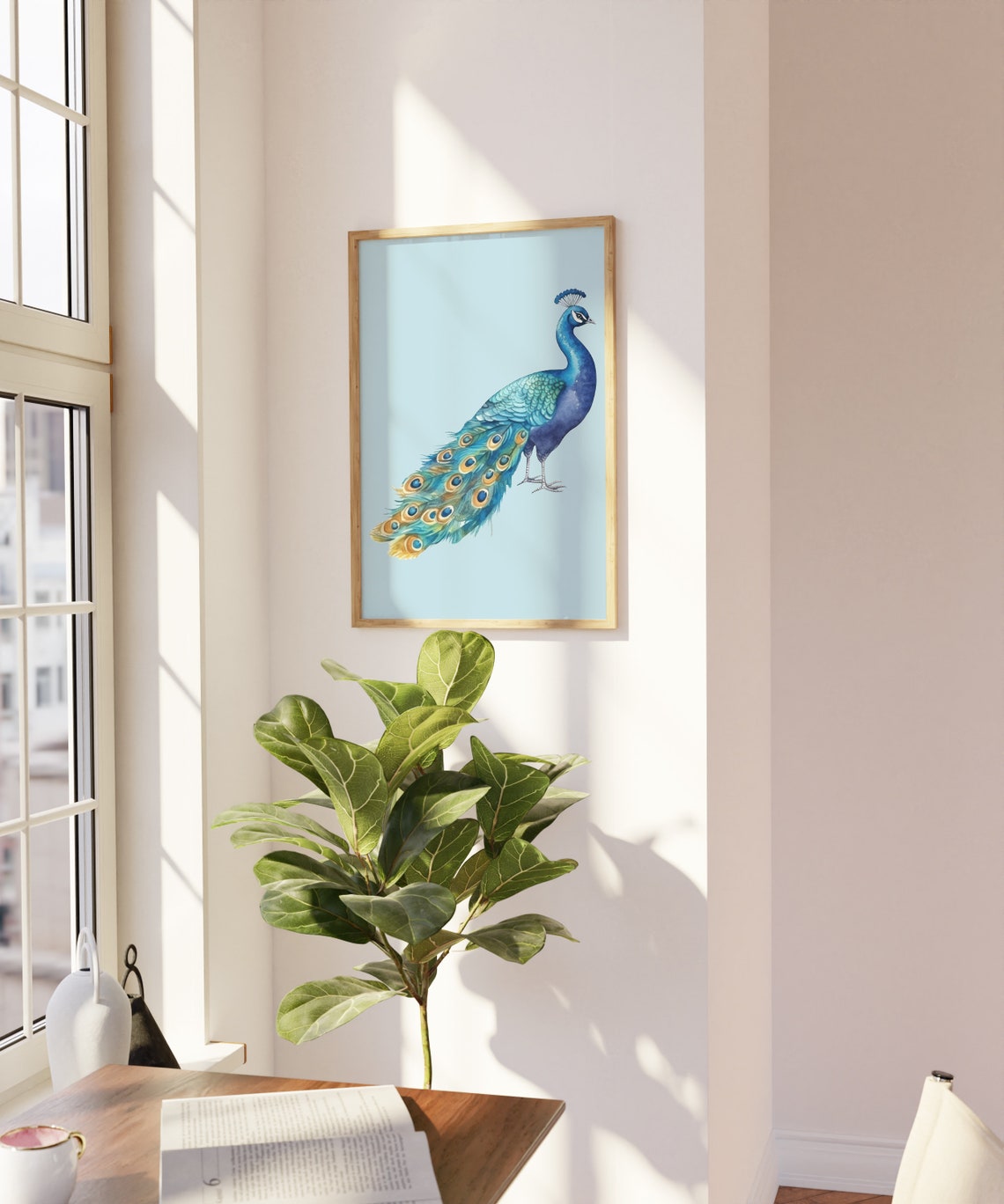 Blue Peacock Watercolor Bird Illustration Boho Home Poster Decor - Image 3