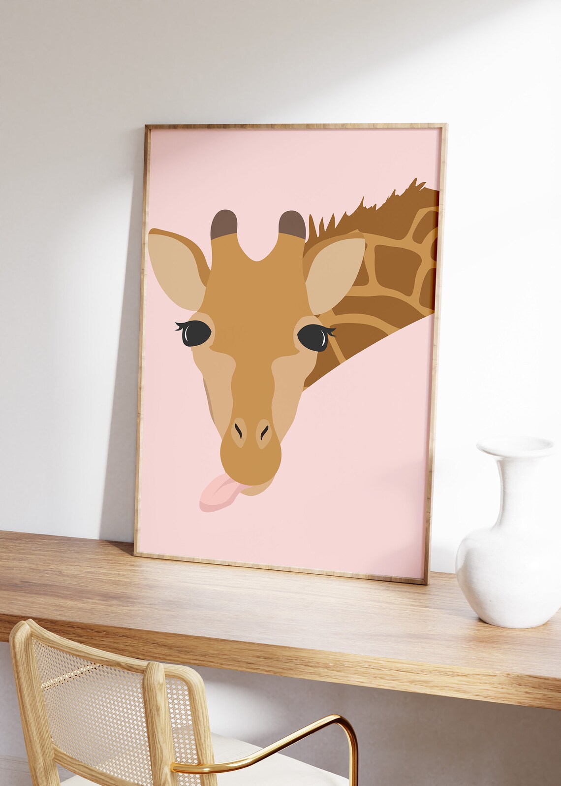 Giraffe Art Print, Pink Jungle Minimal Boho Decor - Image 3