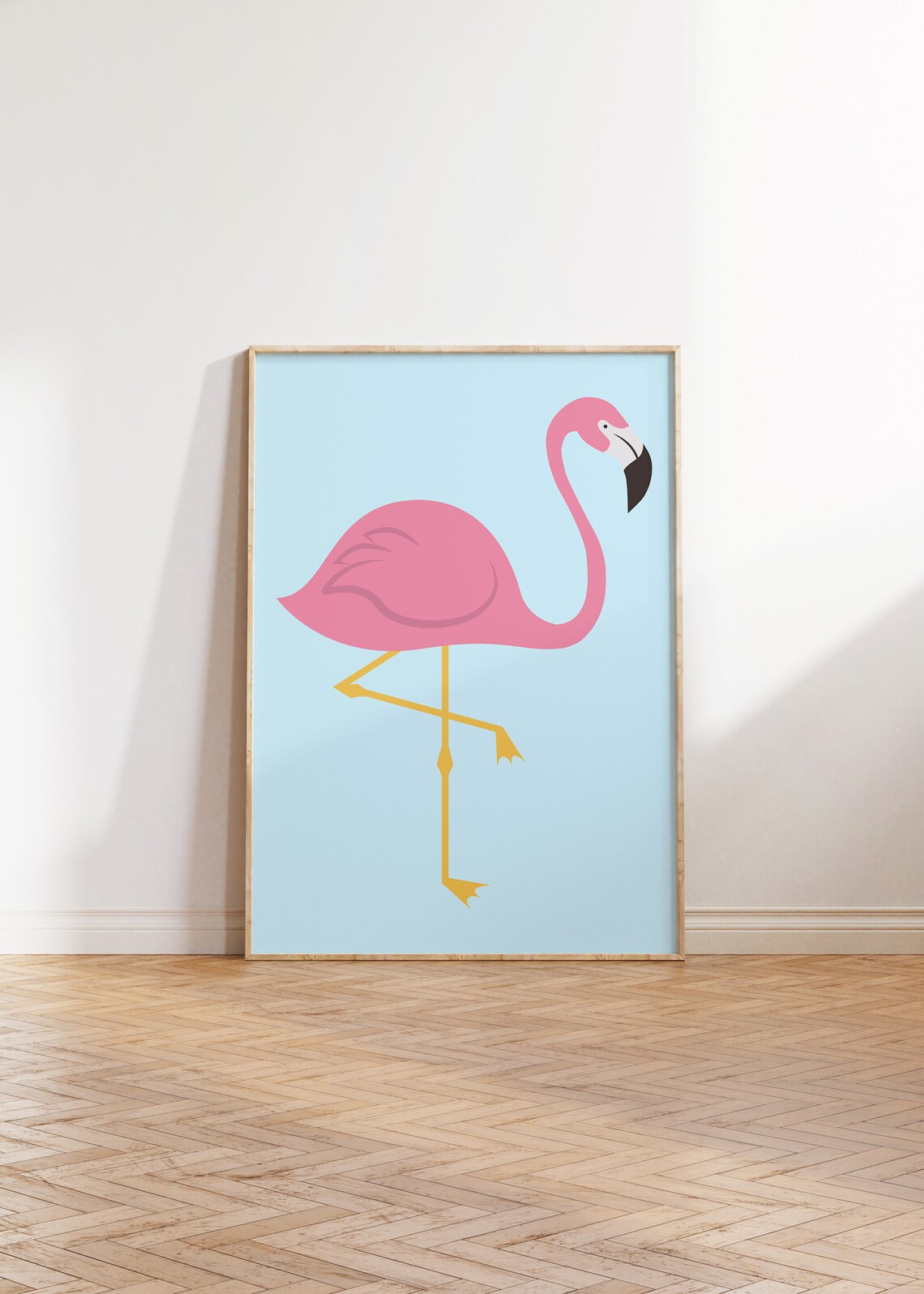 Blue Flamingo Minimal Art Print, Boho Bird Decor