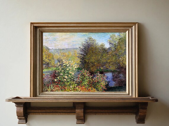 Monet Flower Garden Blooming Roses Riverside Impressionist Poster