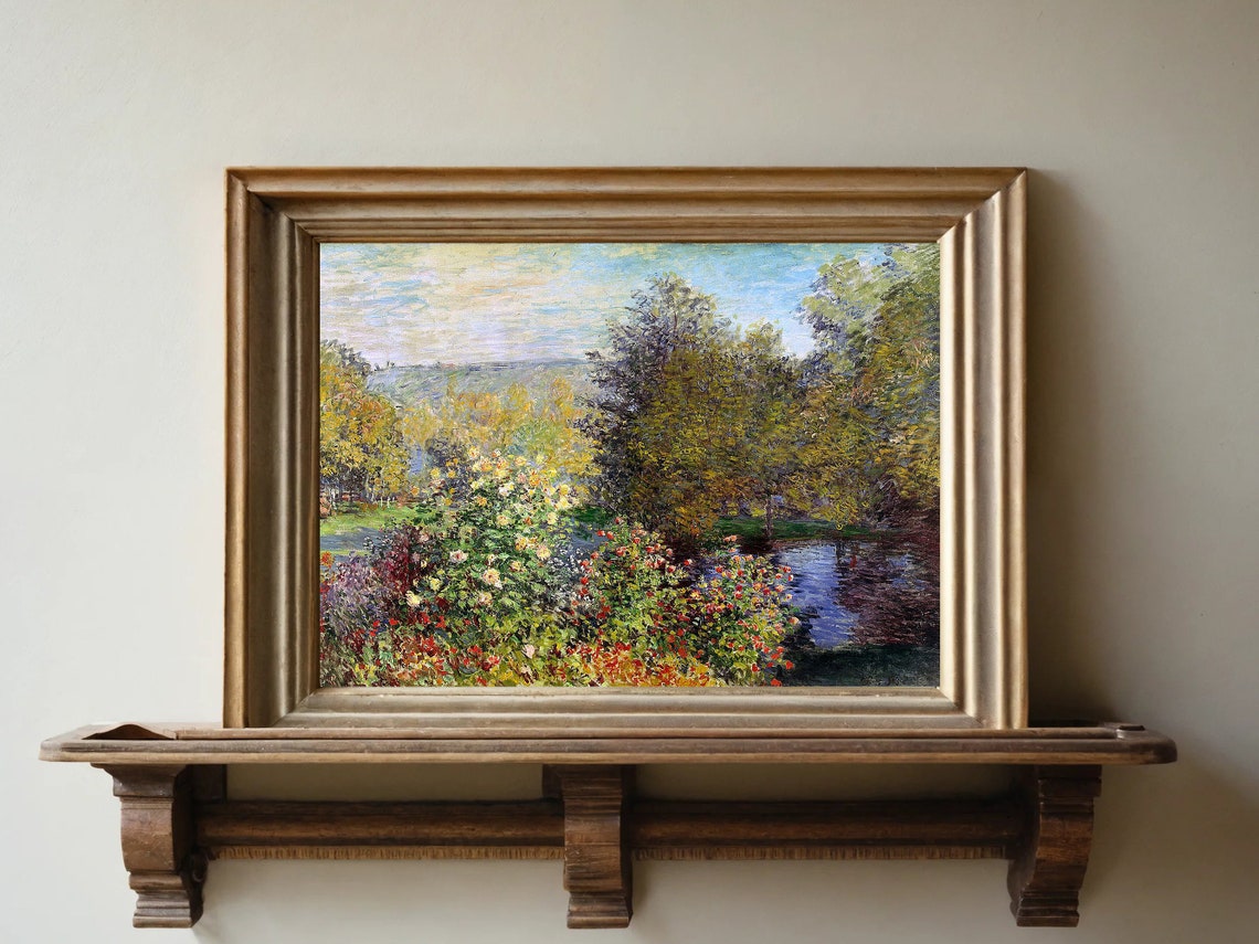 Monet Flower Garden Blooming Roses Riverside Impressionist Poster