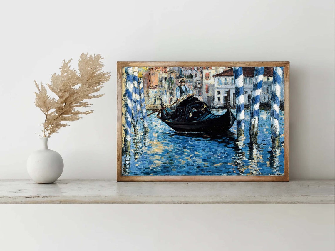 Venice Gondola Gondolier Striped Poles Canal Impressionist Poster - Image 4