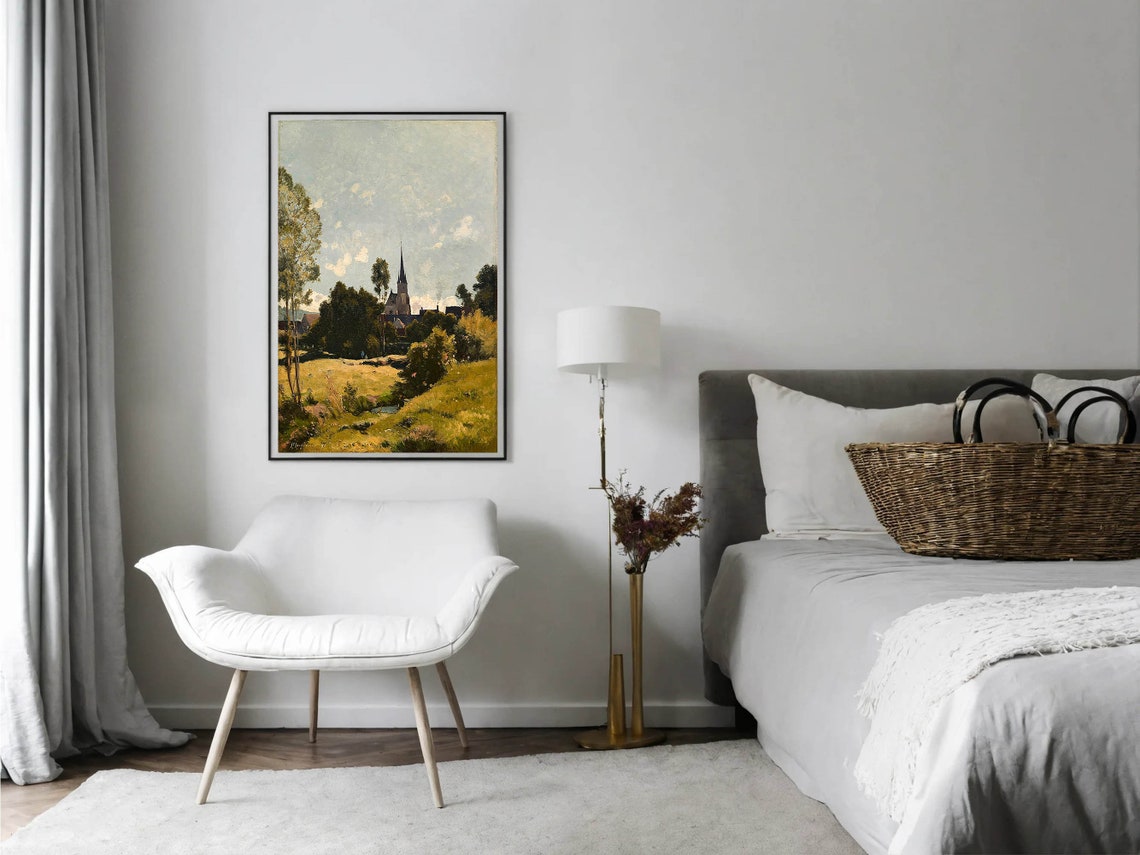 The Village Church Cottage Painting Rustic Country Art Print Church Landscape Vintage Landscape Painting Print Wall Art - Image 8