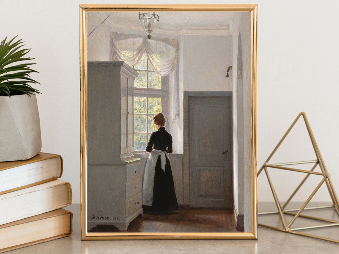 Achen Maid at the Window Quiet Danish Interior Classic Scene Poster - Image 4