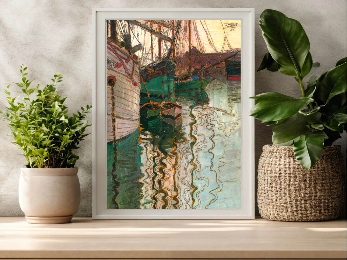 Egon Schiele Harbor of Trieste Classic Sailboat Harbor Print - Image 5