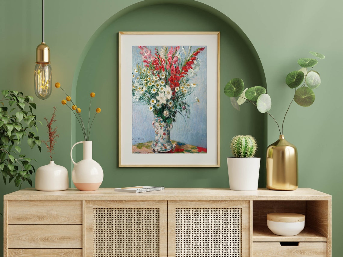 Claude Monet Gladiolas Lilies and Daisies Bouquet Floral Print - Image 2