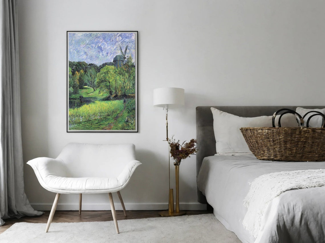 Windmill Above a Green Valley Countryside Post Impressionist Print - Image 6