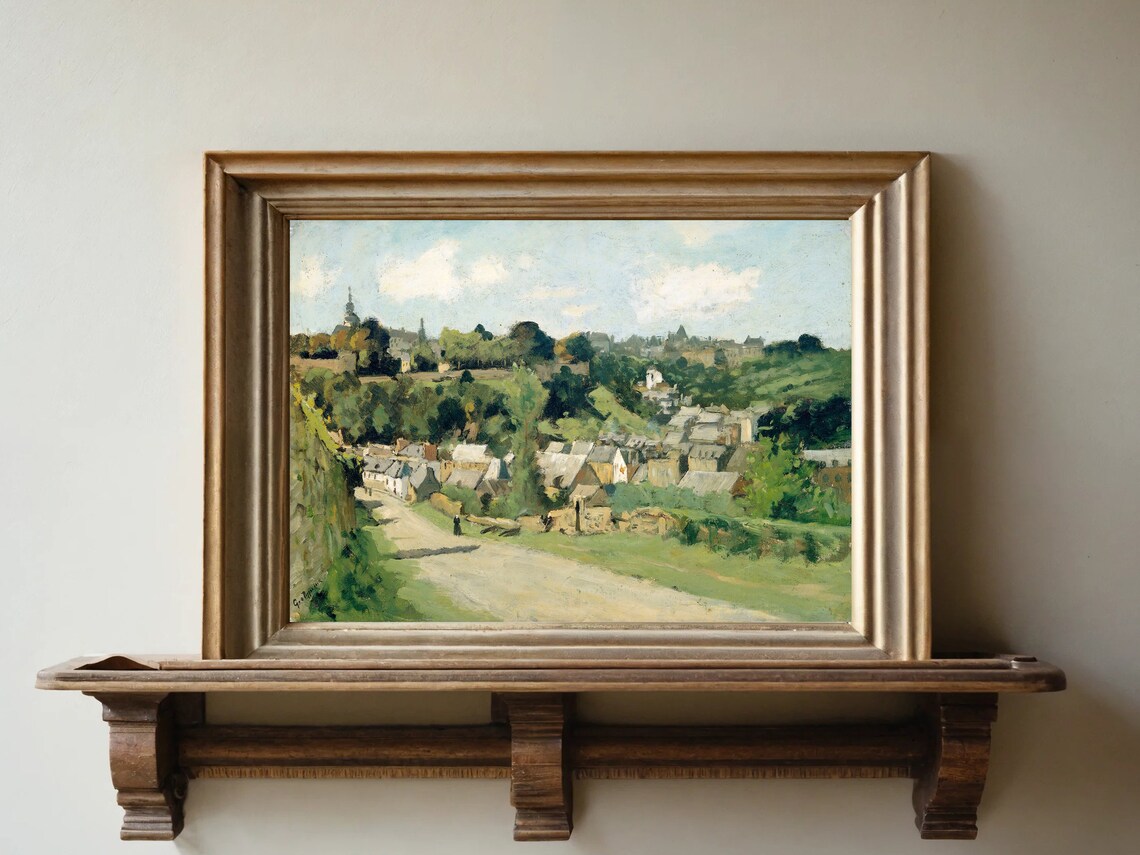 Countryside Painting Vintage European Village Print Dutch Landscape Countryside Painting Muted Green Art Instant - Image 4