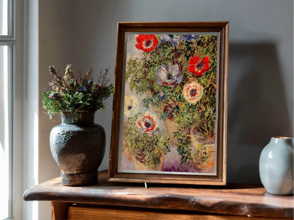 Claude Monet Anemones in Pots Floral Still Life Botanical Print - Image 5