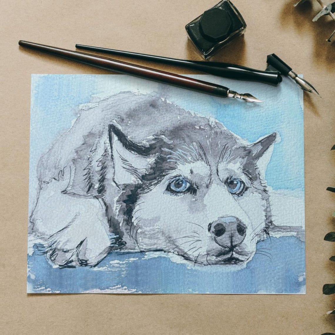 Watercolor Hand Drawn Dog Portrait Husky Portrait Original Artwork Nursery Wall Art Wall Art - Image 2