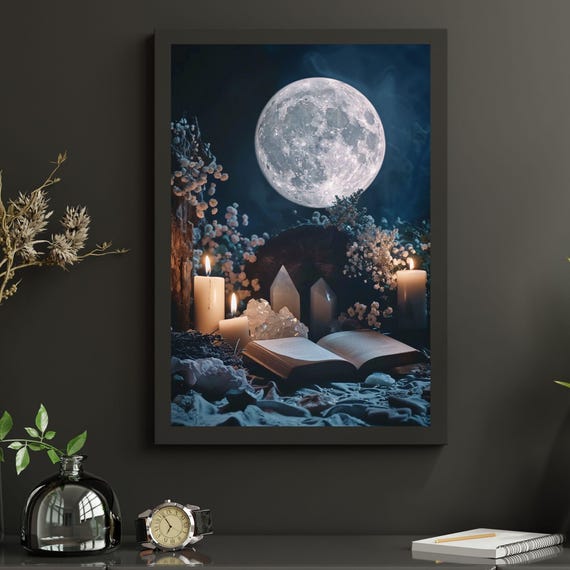 Witchy Wall Art Full Moon Poster Mystical Spiritual Print Celestial Artwork Witchcore Home Decor Witch Lover Gift For Her