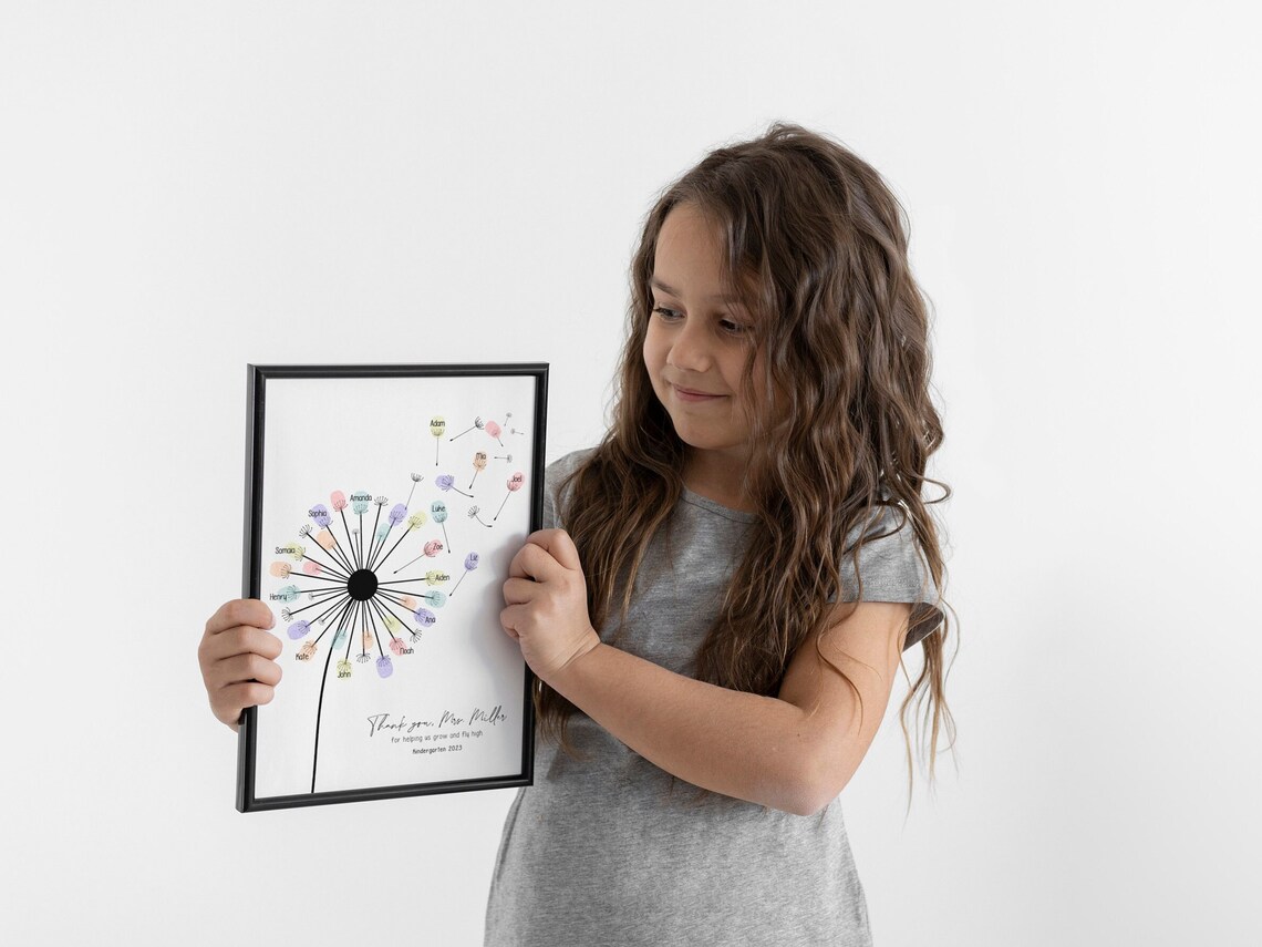 Personalized Thank You Teacher Fingerprint Dandelion Art Print - Image 3