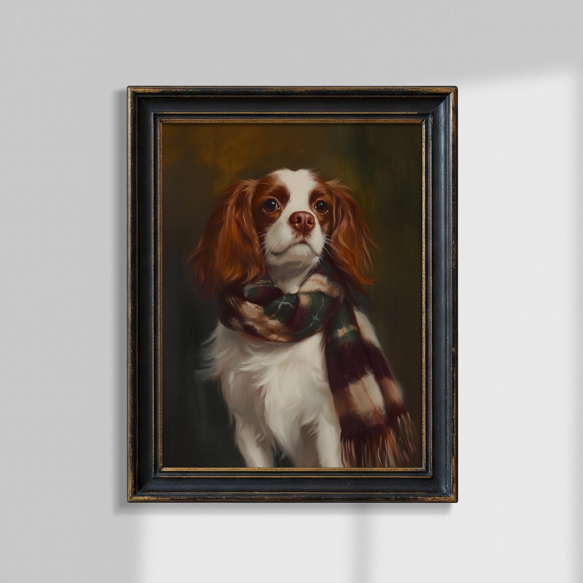 Cavalier King Charles Spaniel in Plaid Scarf Oil Portrait Poster
