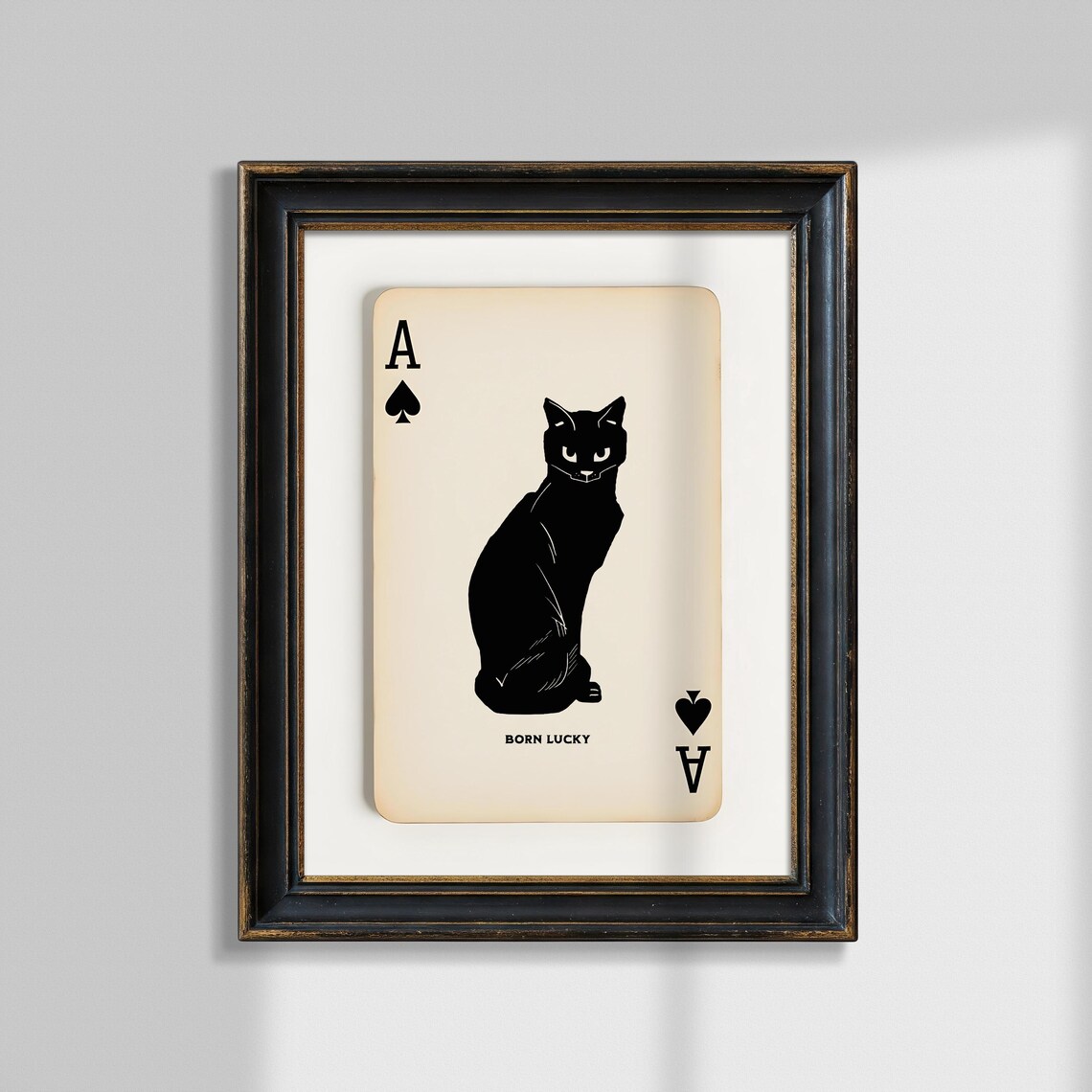Born Lucky Black Cat Ace of Spades Vintage Playing Card Art Poster