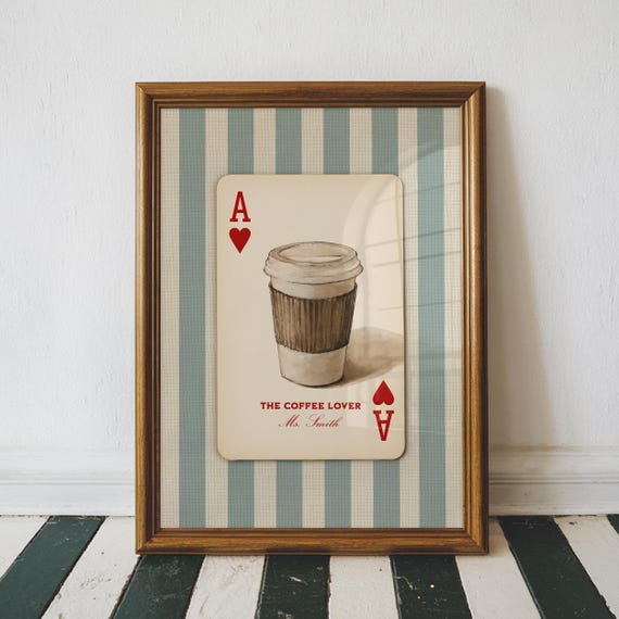 Coffee Lover Gift For Teacher Personalized Ace Of Hearts Print Custom Appreciation Educator Classic Retro Classroom Decoration