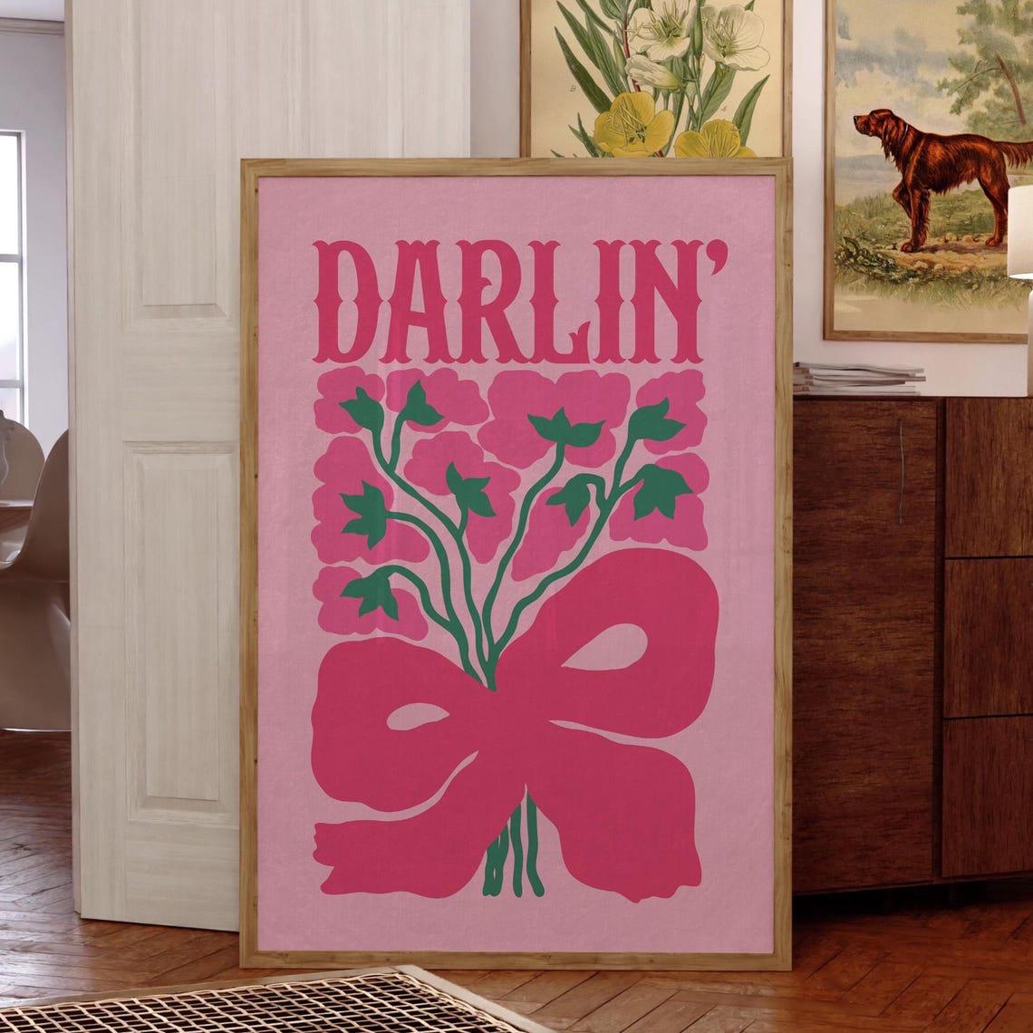 Darlin' Pink Floral Bouquet Western Bow Coquette Wall Poster