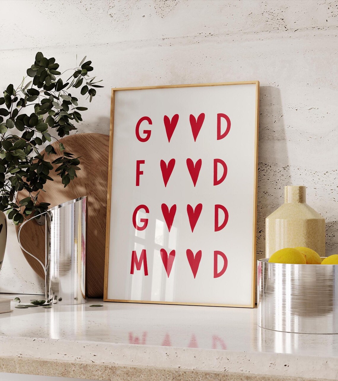 Good Food Good Mood Red Sweet Heart Kitchen Quote Wall Art Poster - Image 3