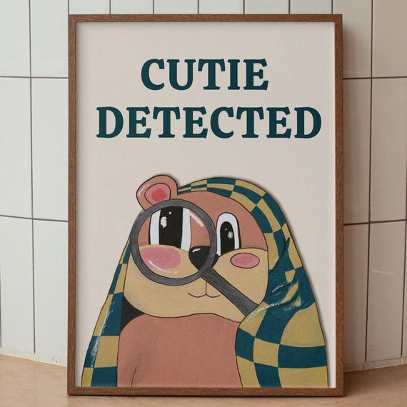 Cute Wall Art For Living Room Or Kids Funny Animal Poster Quirky Decor Home Print Bedroom Cutie Detected