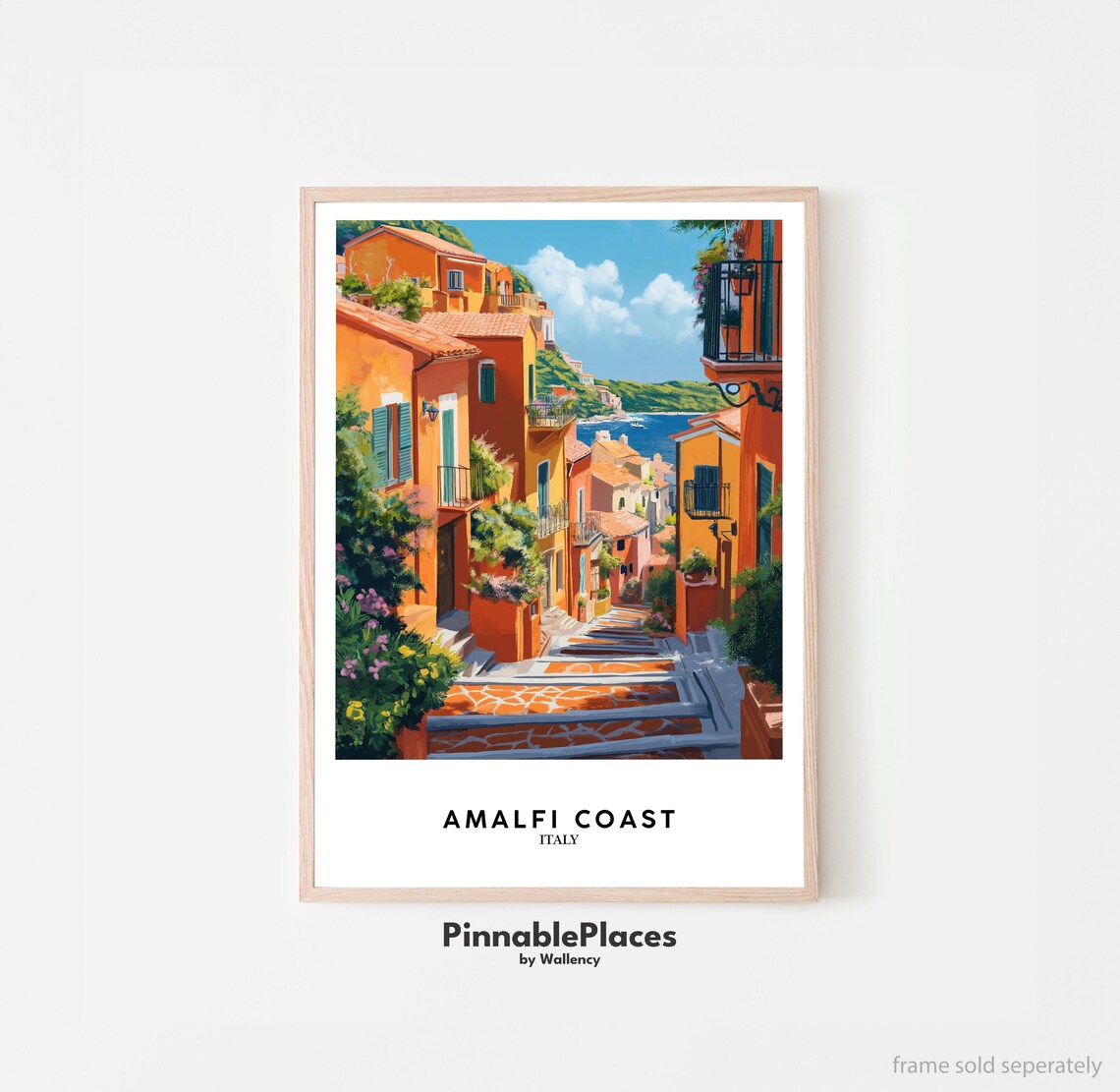 Amalfi Coast Italy Terracotta Stepped Street Sea View Poster