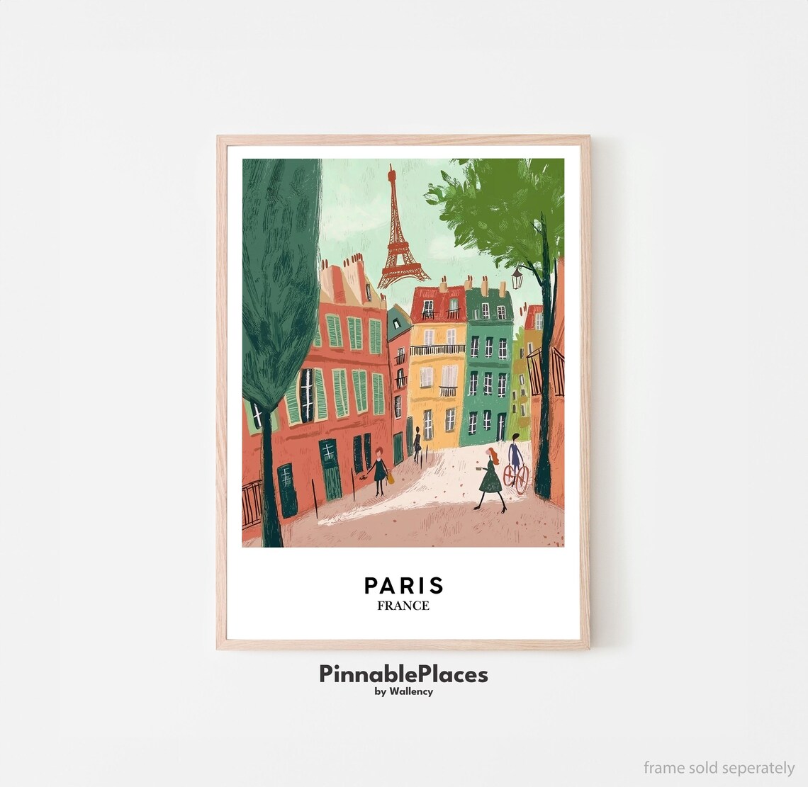 Paris France Eiffel Tower Gouache Street Scene Colorful Art Poster