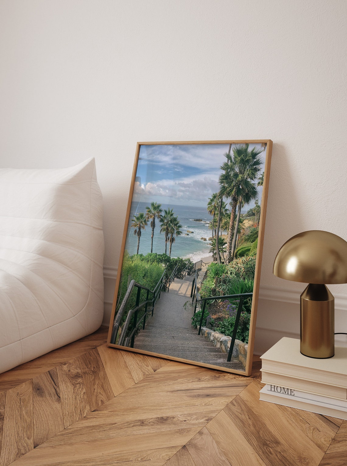 Laguna Beach Ocean Stairs Palm Trees Coastal Color Photo Poster