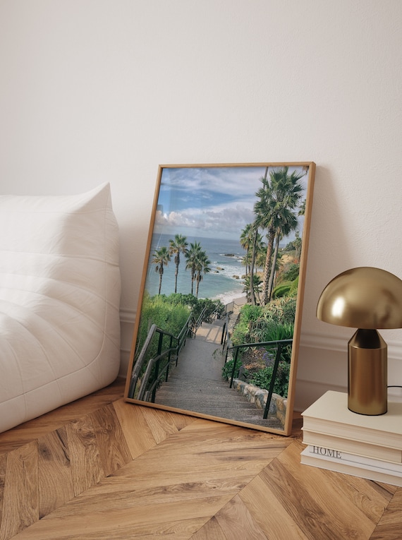 Laguna Beach Ocean Stairs Palm Trees Coastal Color Photo Poster