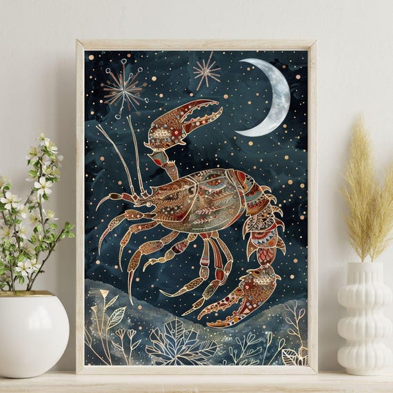 Cancer Zodiac Wall Art Astrology Poster Celestial Print Star Sign Gift For Her Horoscope Image Decor