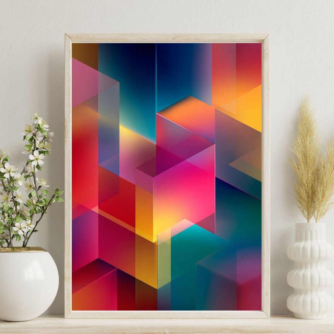 Colorful Geometric Gradient Cubes Modern Rainbow Abstract Art Poster
