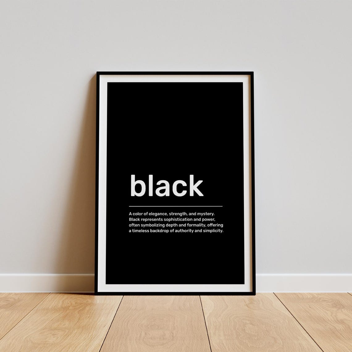 Black Elegance Strength Mystery Dictionary Meaning Typography Poster