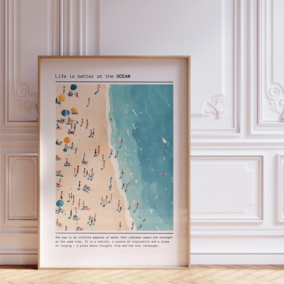 Life Is Better At The Ocean Colorful Aerial Beach Quote Art Poster