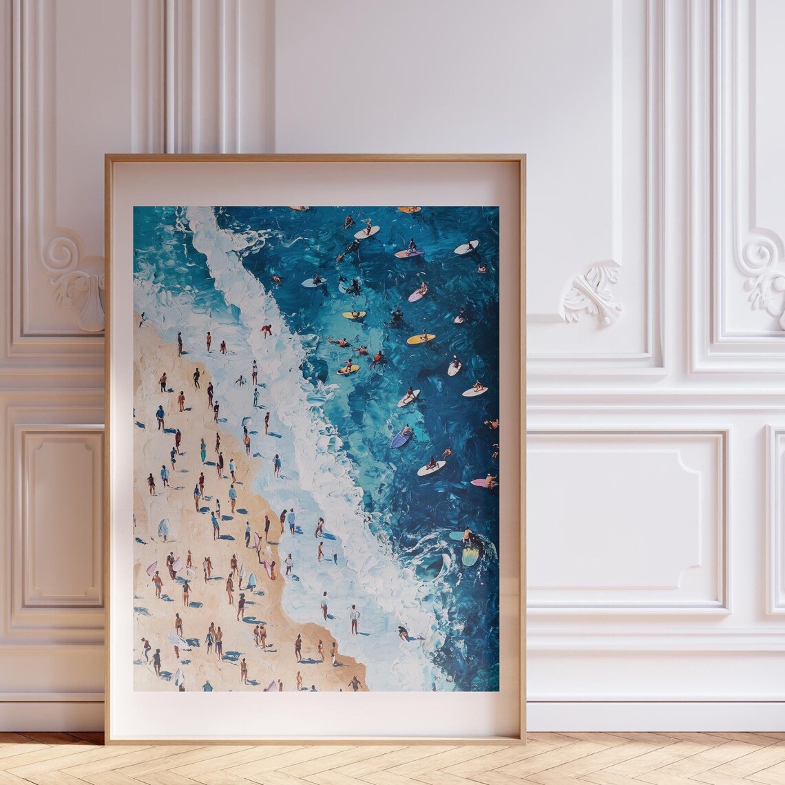 Meet Me At The Beach Aerial Surfers Turquoise Ocean Waves Poster