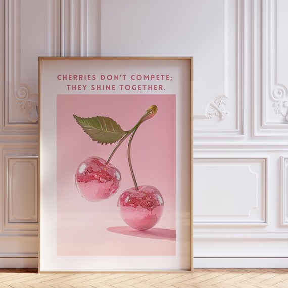 Cherry Disco Wall Art Funky Kitchen Print For Aesthetic Room Decor Dopamine Decor For Kitchen Disco Coquette Room Decor Pink Poster