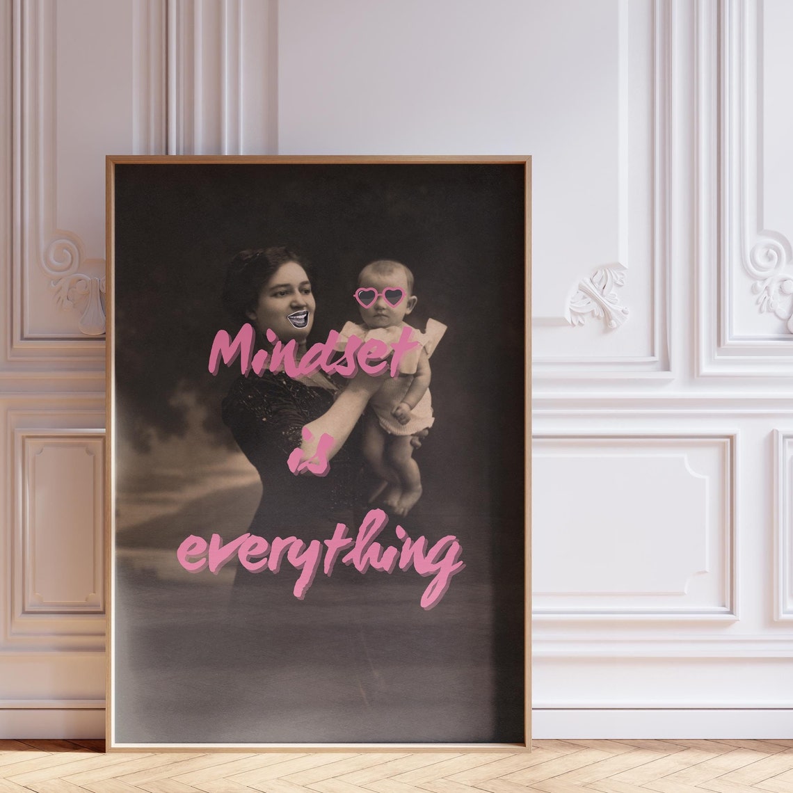Mindset Is Everything Vintage Photo Pink Quote Art Wall Poster