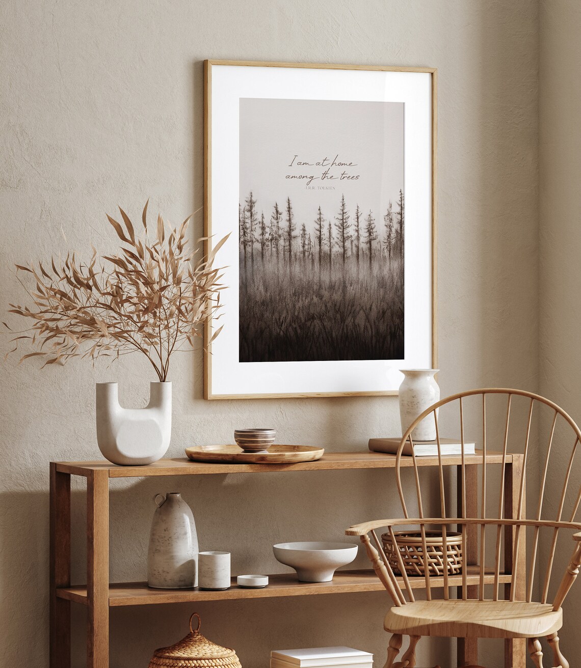 I Am At Home Among The Trees Tolkien Misty Charcoal Pine Forest Poster - Image 3
