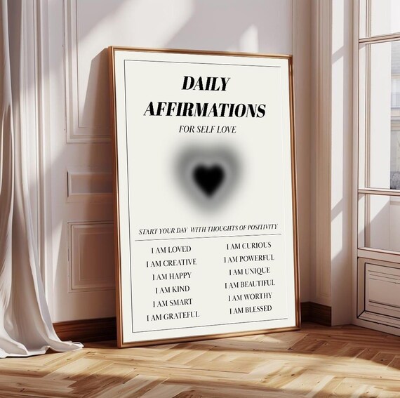 Daily Affirmations Self Love Heart Minimalist Positive Quote Poster