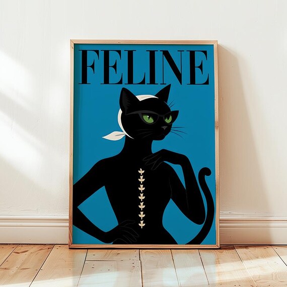 Feline Fashion Magazine Cover Style Chic Black Cat Editorial Poster