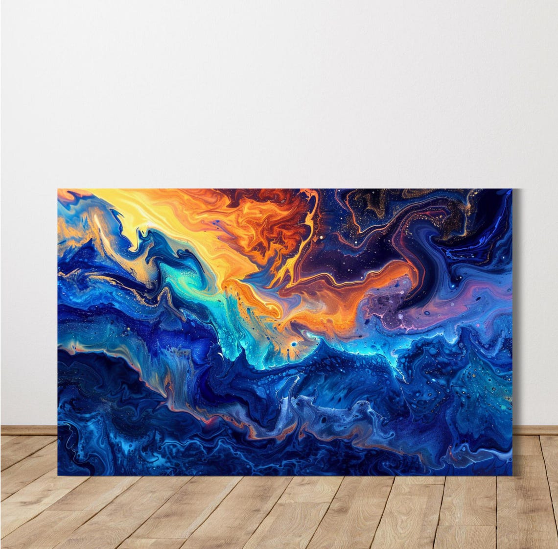 Blue Orange Cosmic Fluid Abstract Marble Waves Modern Poster - Image 2