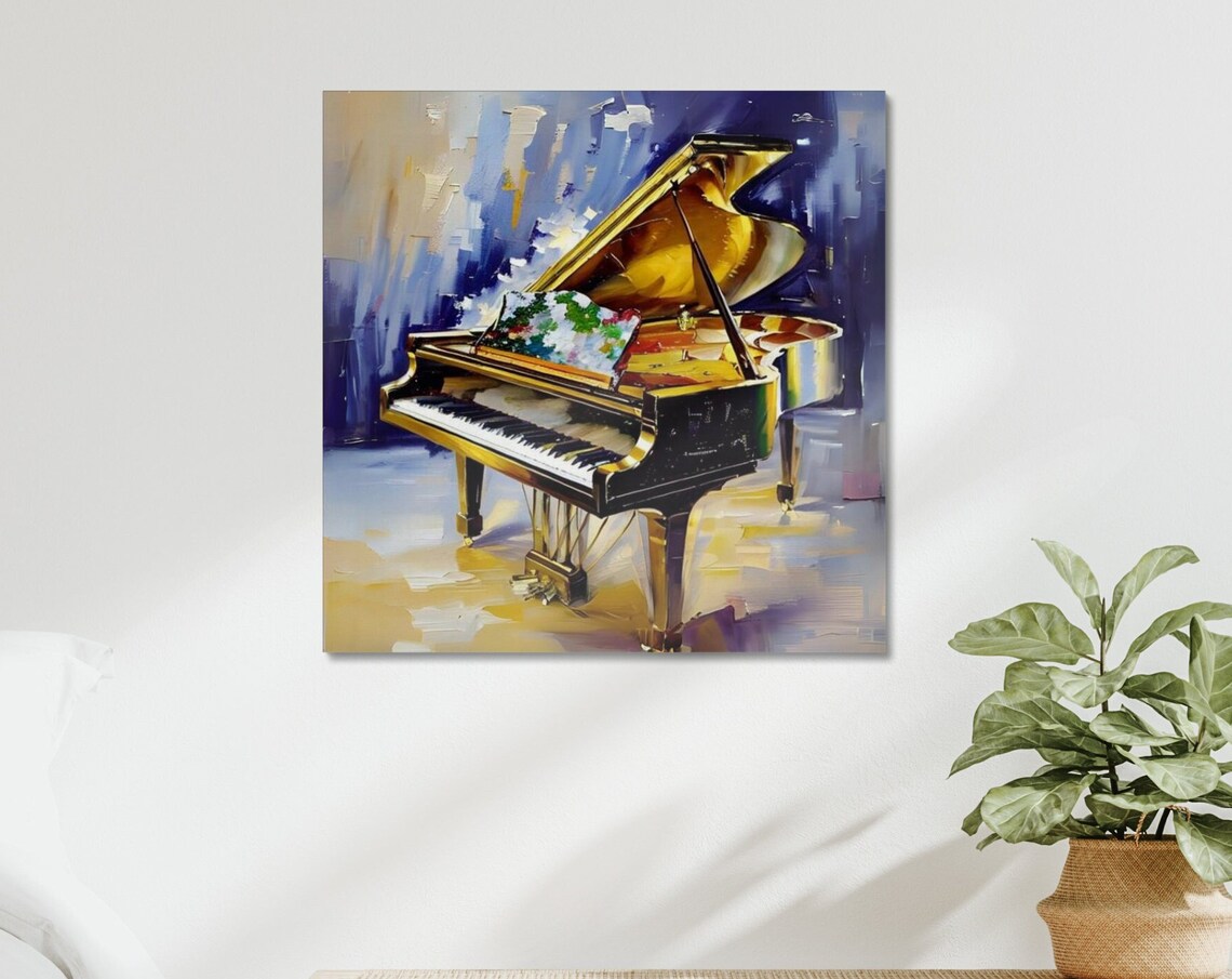 Golden Grand Piano Flowers Impressionist Brushstrokes Music Poster