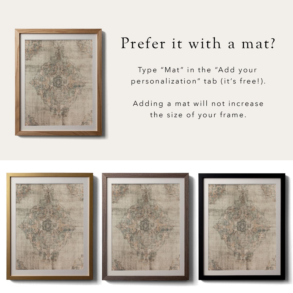 Faded Vintage Rug Tapestry Muted Medallion Textile Art Poster - Image 2