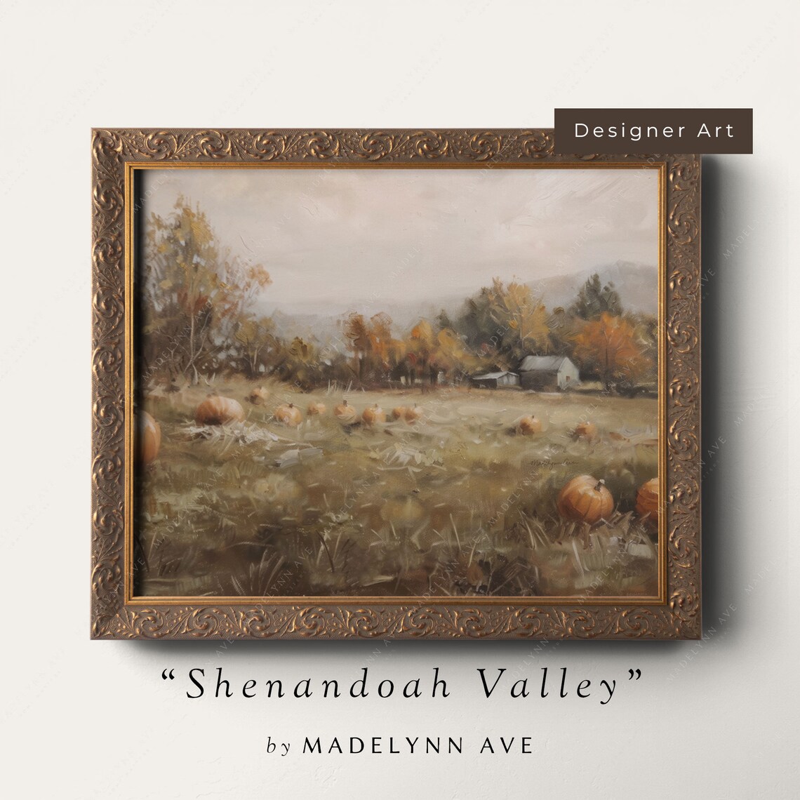 Pumpkin Patch Autumn Oil Painting Wall Art Print