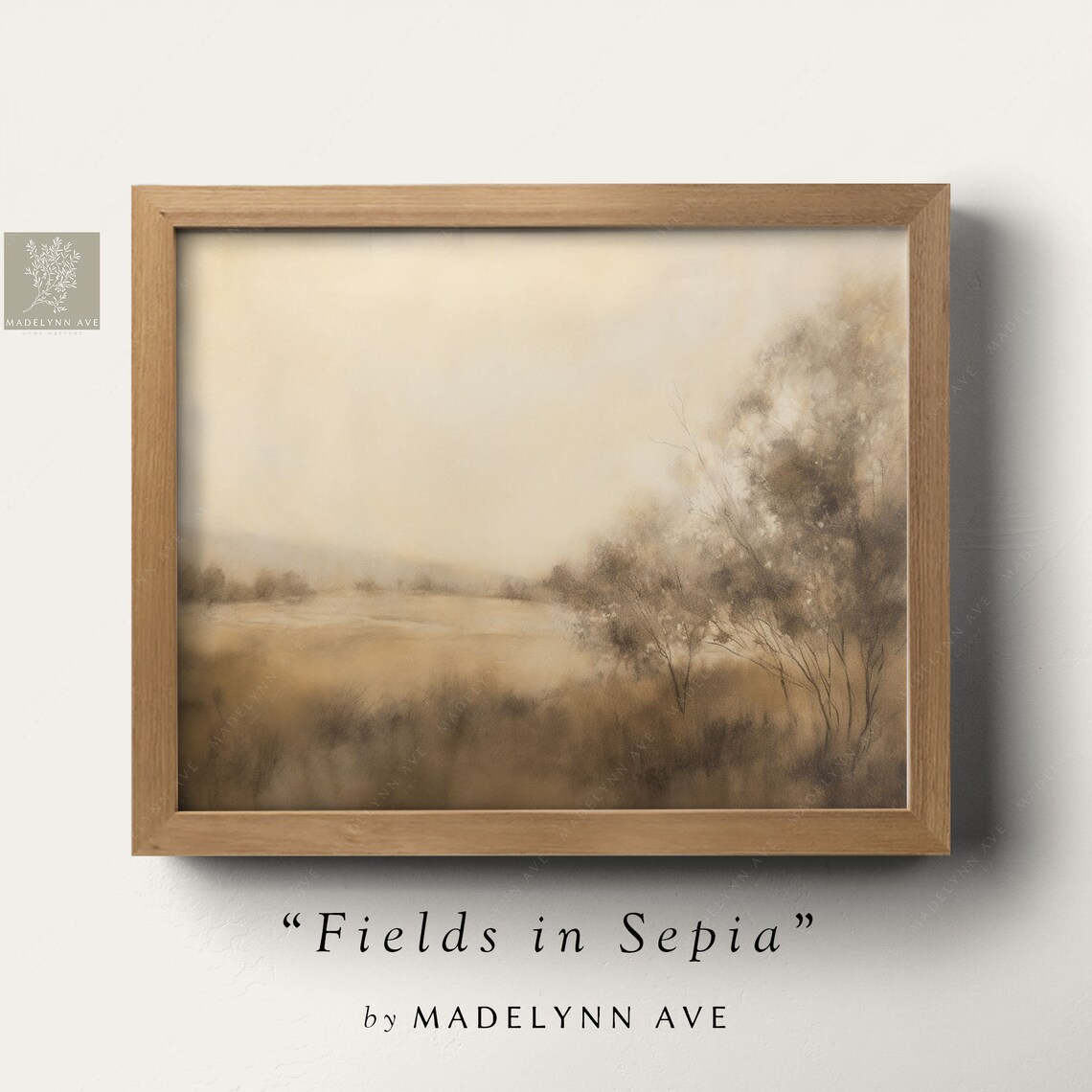 Neutral Sepia Landscape Art Print, Modern Cottage Style