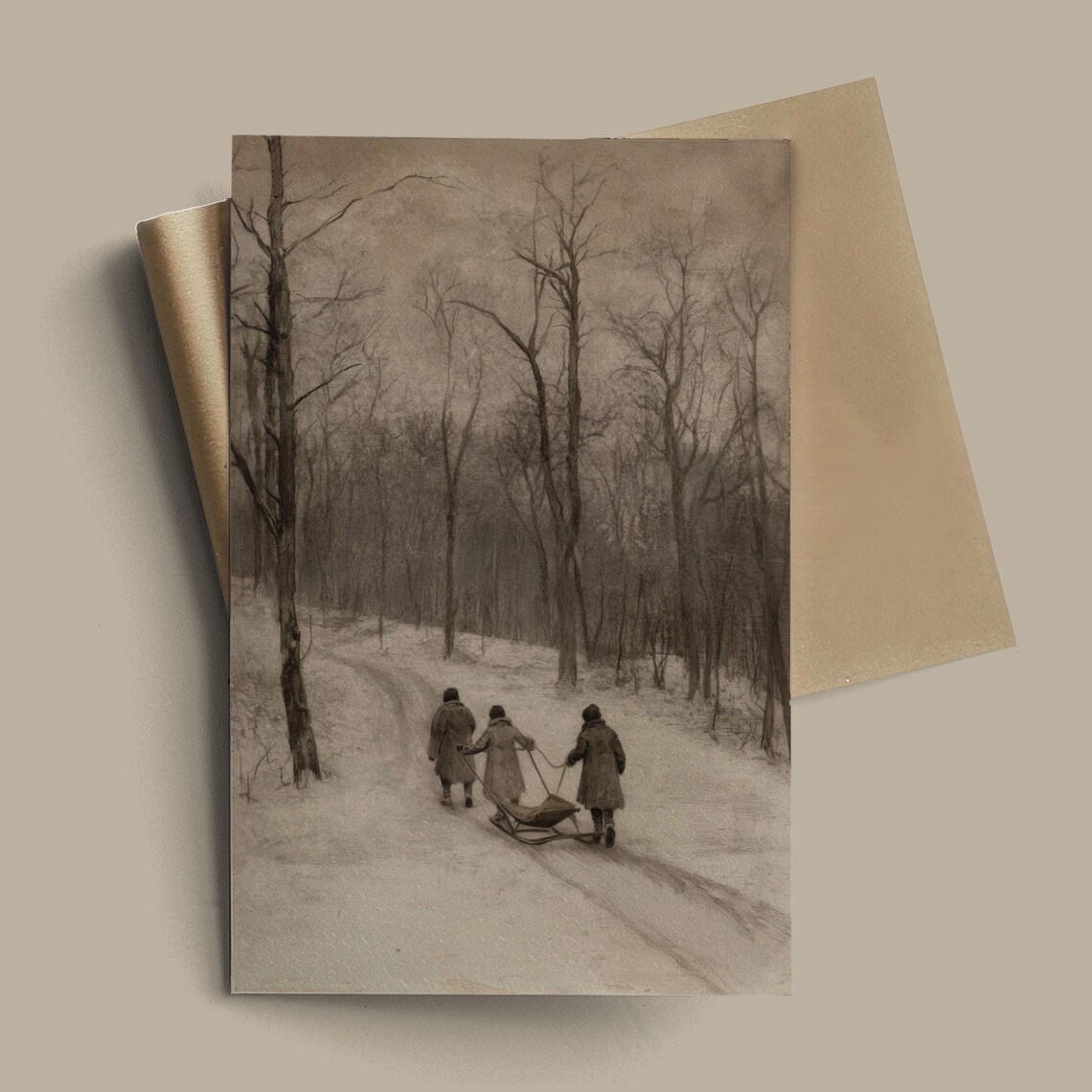 Vintage Winter Snowy Forest Walk, Cottagecore Art Print - Image 3
