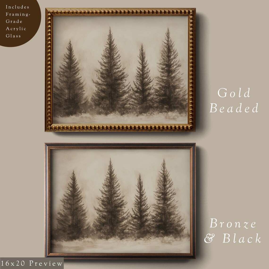 Vintage Winter Trees Art Print, Rustic Evergreen - Image 4
