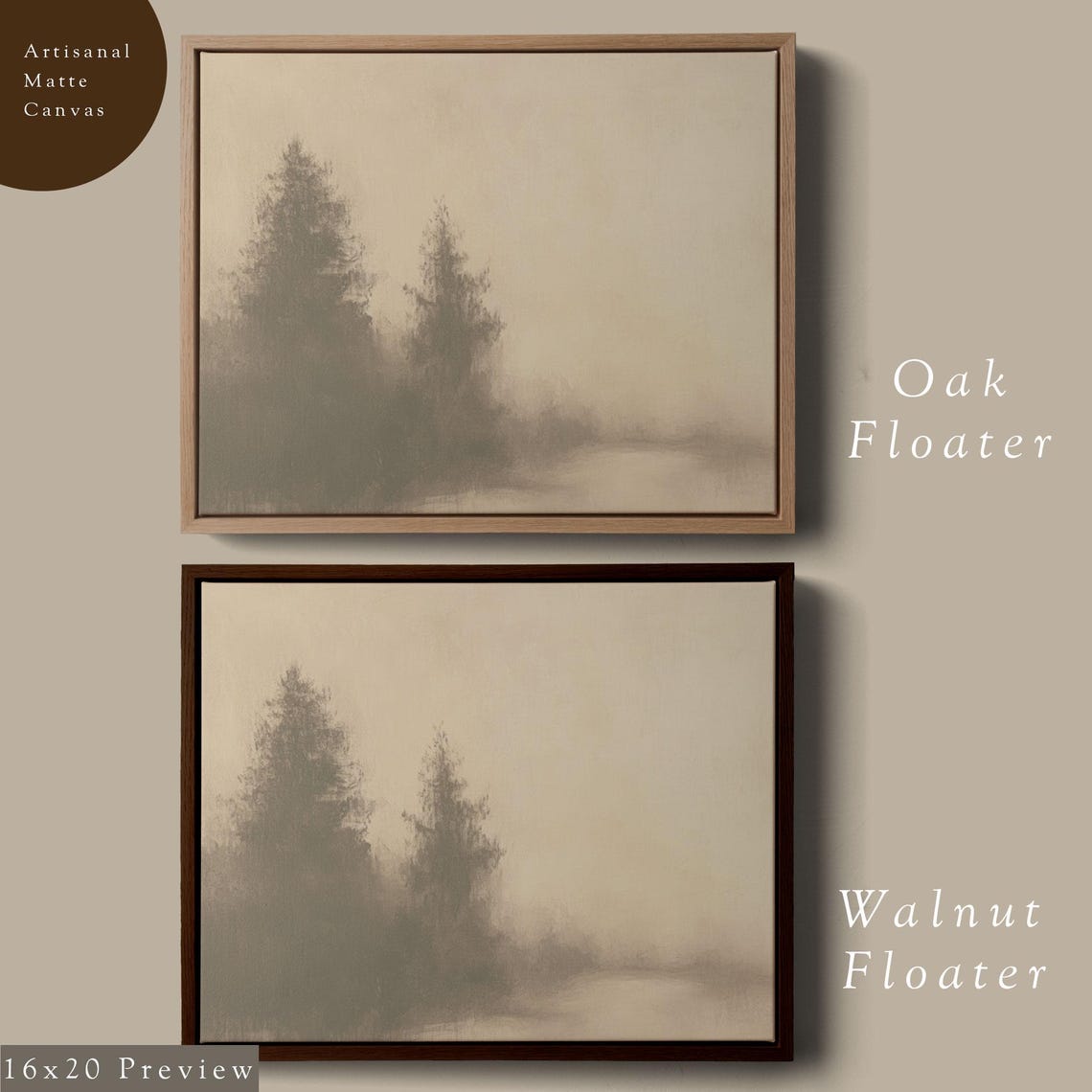 Neutral Winter Pine Forest Misty Landscape Horizontal Poster - Image 6