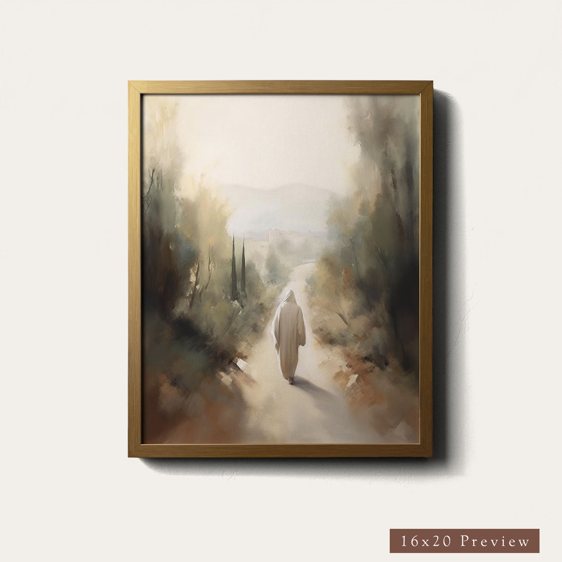 Jesus Christ Walking Sunlit Forest Path Neutral Faith Poster - Image 5
