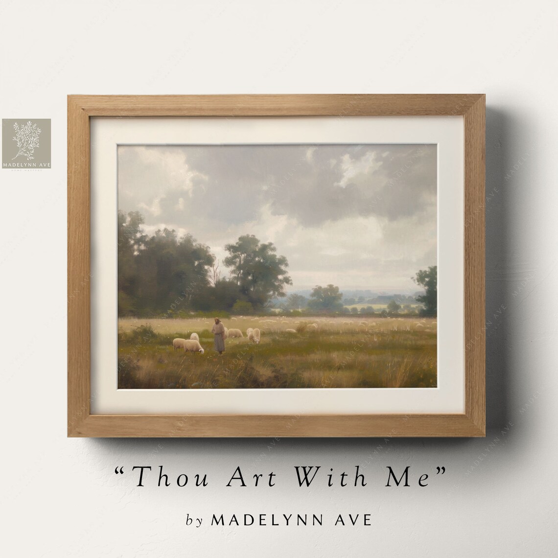 Thou Art With Me Shepherd and Sheep Pastoral Faith Art Poster