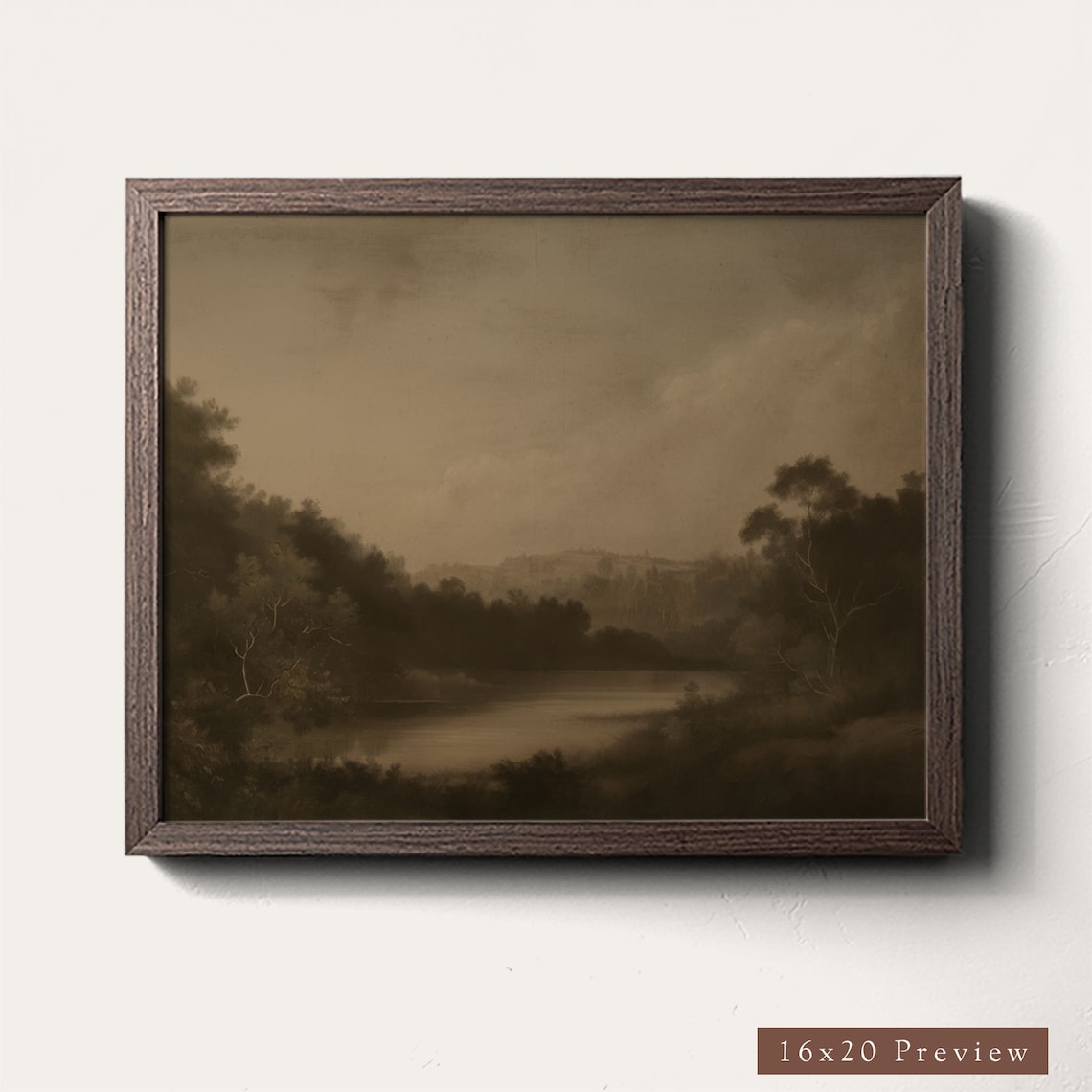 Vintage Moody Riverside Cottage Landscape Art Print - Image 3